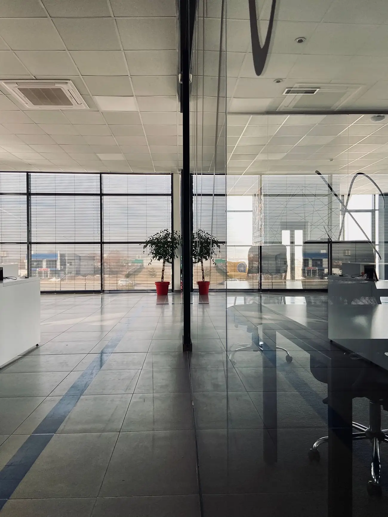 Modern office interior with glass walls