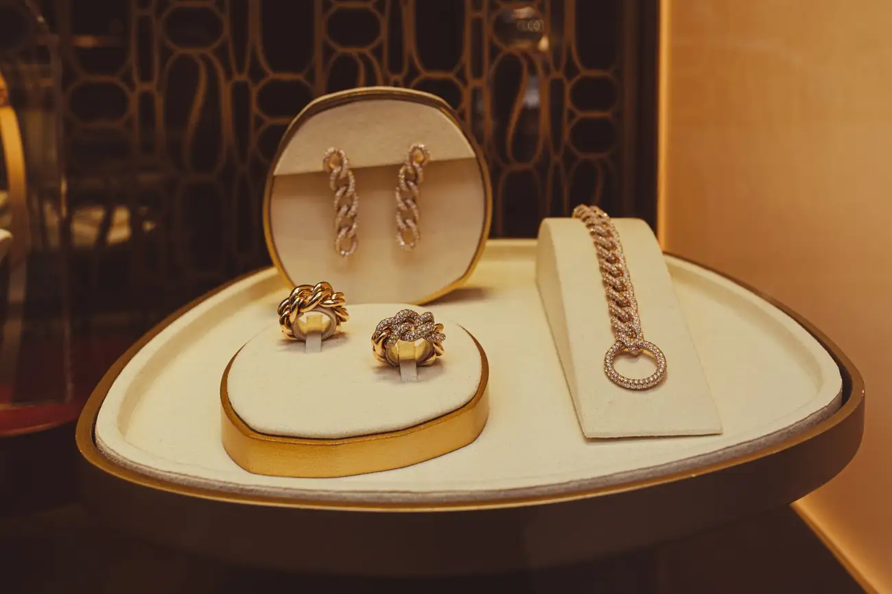 Gold jewellery display in a store