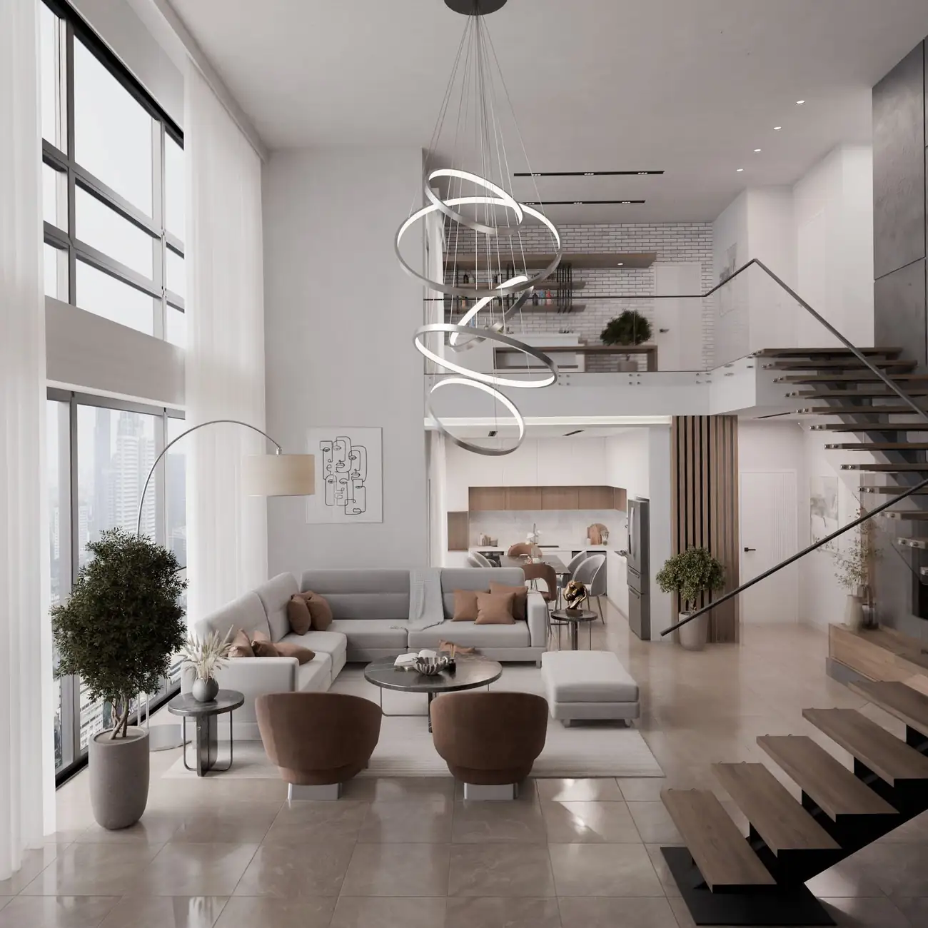 Modern duplex living room interior