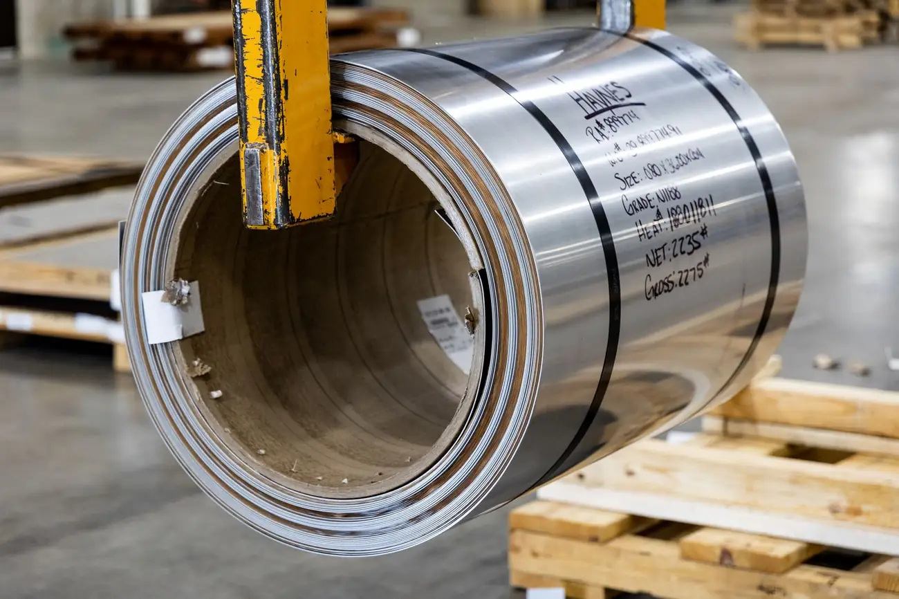 Steel coil in a metal warehouse