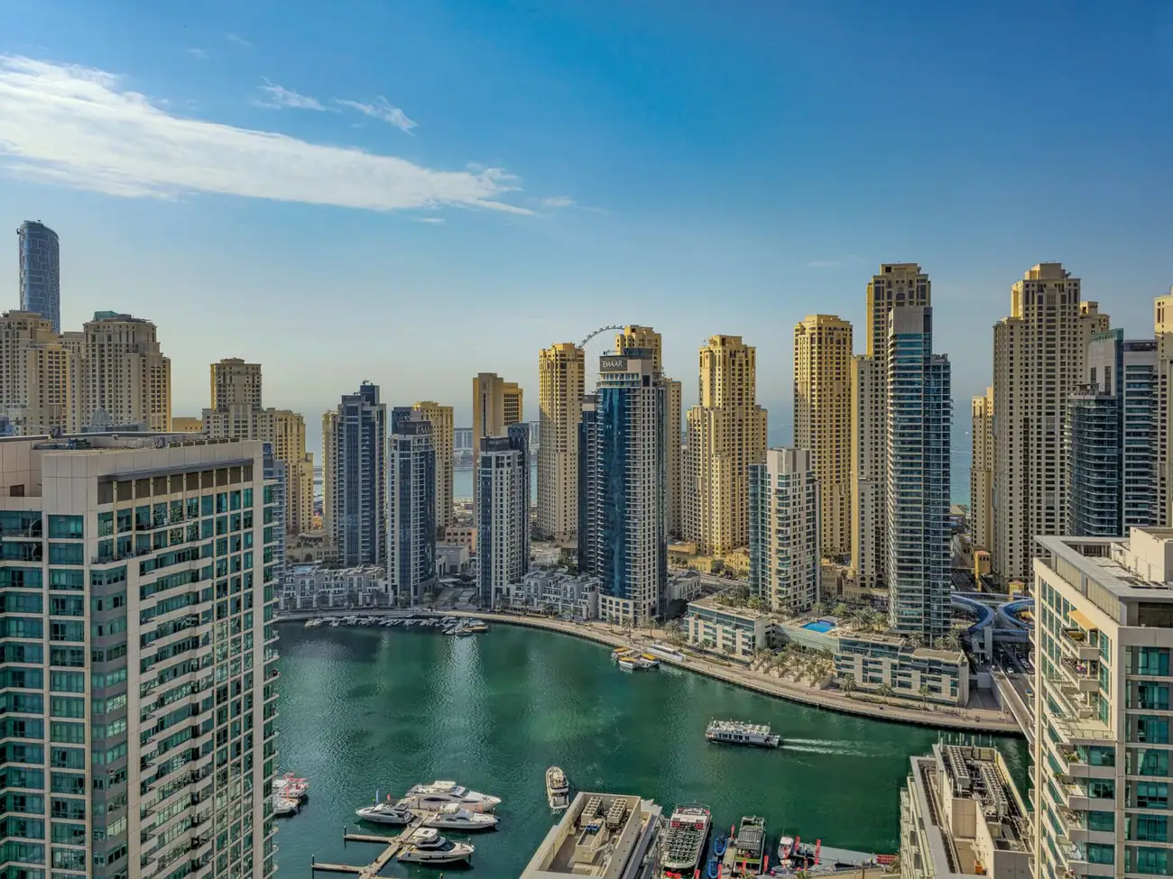 Aerial view of Dubai Marina towers