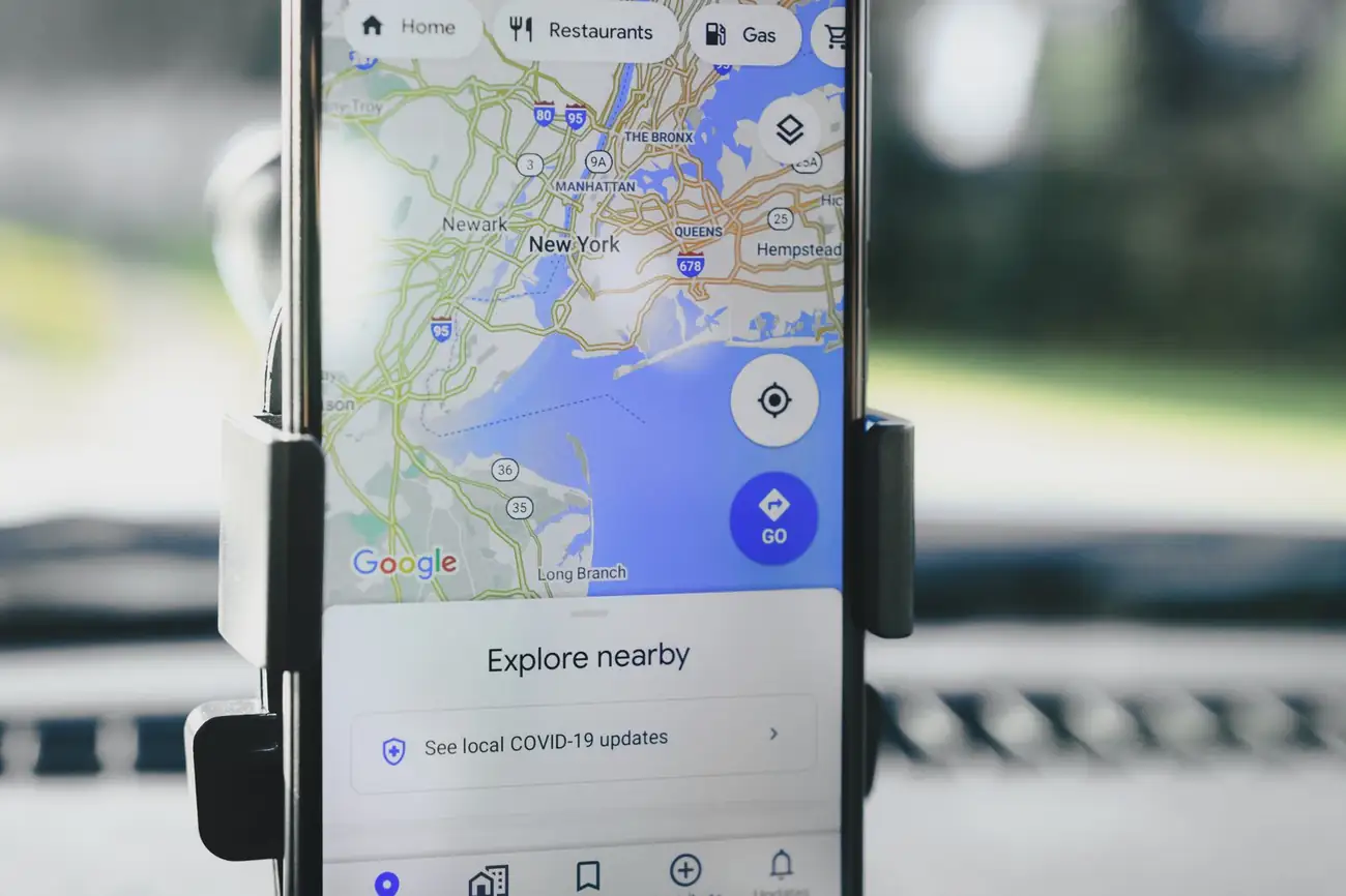 Map application open on a smartphone