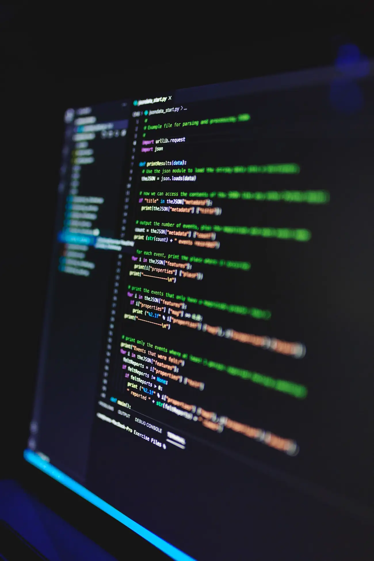 Code editor on a dark screen