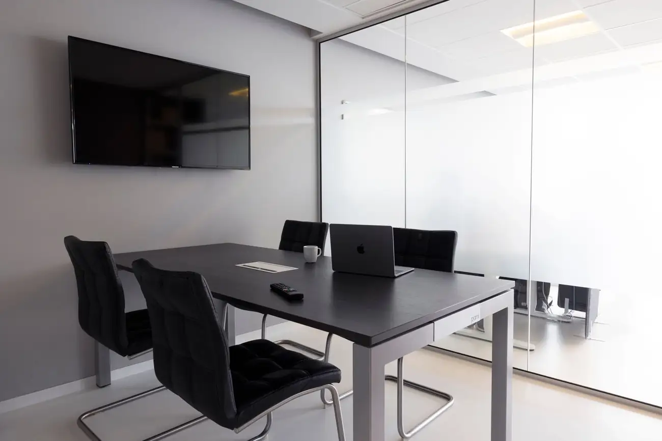 Glass-walled meeting room